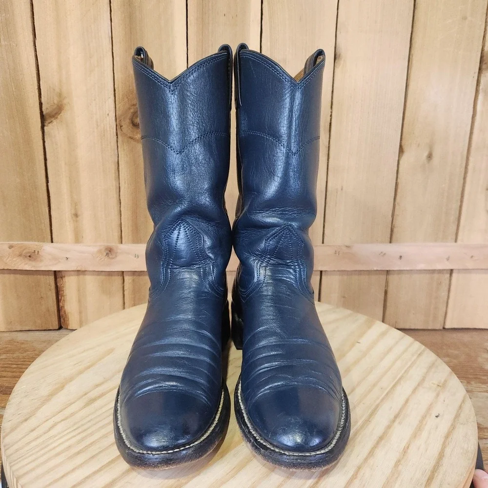 Nocona Roper Western Boots Kids 4 B Blue Leather Round Toe Cowboy